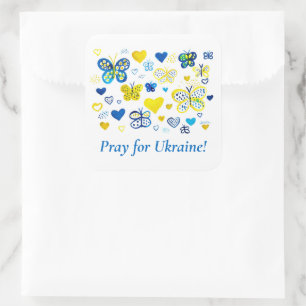 Support Ukraine! Watercolor Hearts and Butterflies Square Sticker