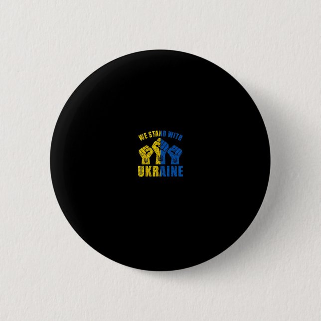Support Ukraine - We Stand With Ukraine Flag Desig Button (Front)