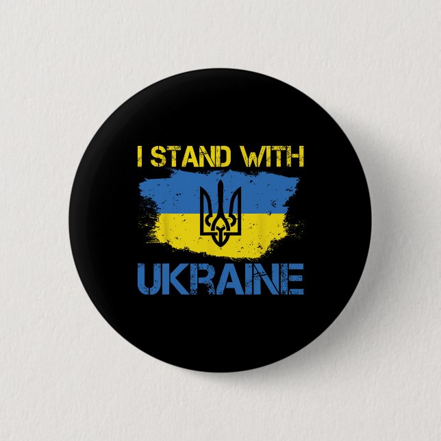 Support Ukraine With This Ukraine Flag I Stand Wit Button (Front)