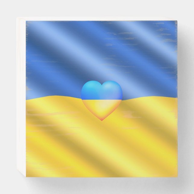 Support Ukraine Wooden Box Gift Ukrainian Flag (Front Horizontal)