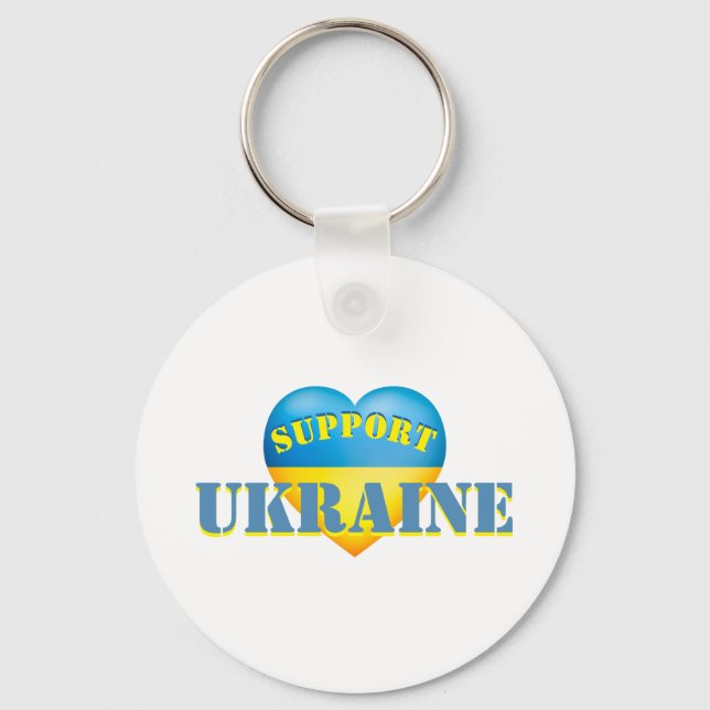 Support Ukraine Yellow and Blue Heart  Keychain (Front)