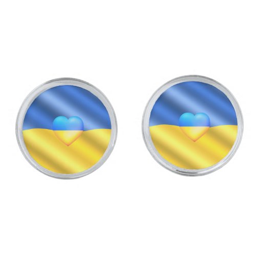 Support UkraineCufflinks Ukrainian Flag Heart Cufflinks