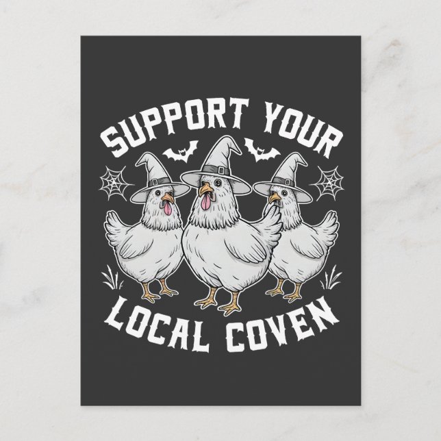 Support Your Local Coven Rooster Halloween Spooky Announcement Postcard (Front)