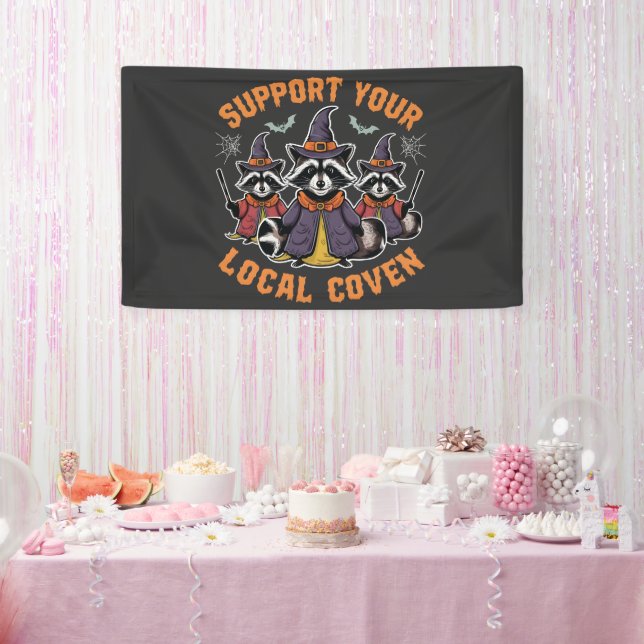 Support Your Local Coven Spooky Raccoon Halloween Banner (Party)