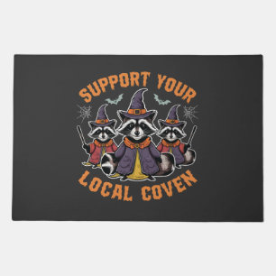 Support Your Local Coven Spooky Raccoon Halloween Doormat
