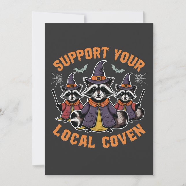 Support Your Local Coven Spooky Raccoon Halloween Invitation (Front)
