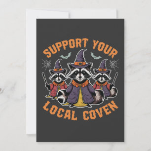 Support Your Local Coven Spooky Raccoon Halloween Invitation