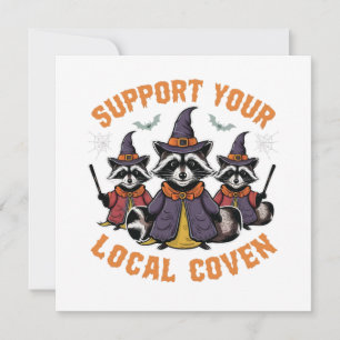 Support Your Local Coven Spooky Raccoon Halloween Invitation