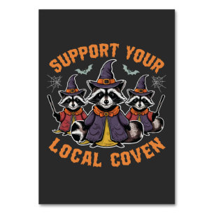 Support Your Local Coven Spooky Raccoon Halloween Table Number