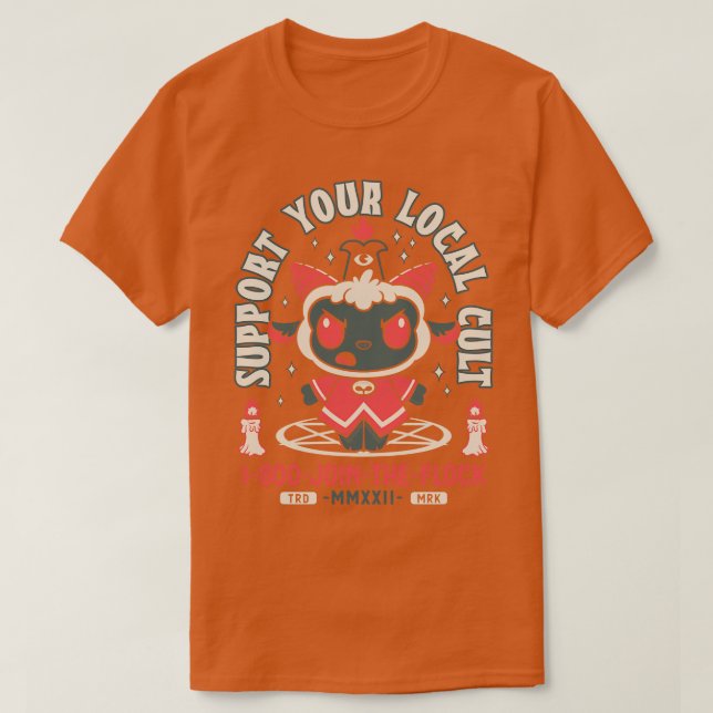 Support Your Local Cult Creepy Cute Satanic Lamb J T-Shirt (Design Front)