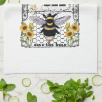 Green Bee Tea Towels - Types of Bees Tea Towel, Bumble, Honey