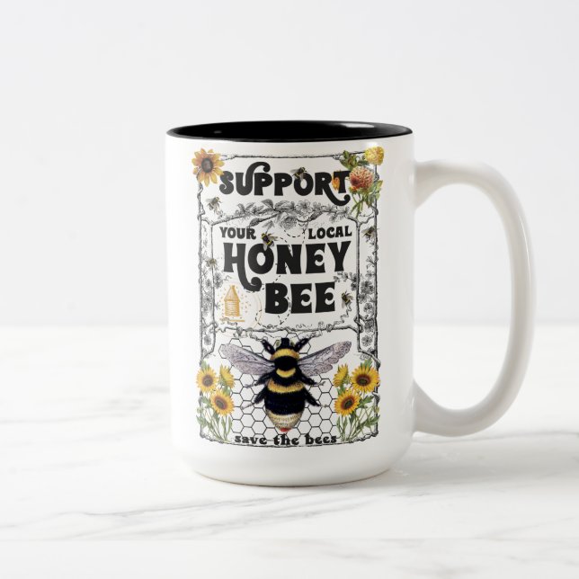 Support Your Local Honey Bee  Two-Tone Coffee Mug (Right)