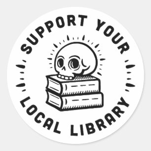 Support your local library classic round sticker