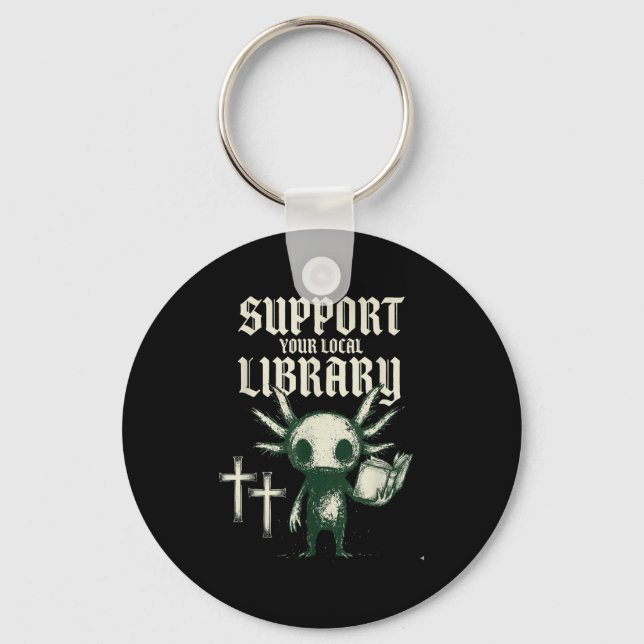 Support your local library goth book  keychain (Front)