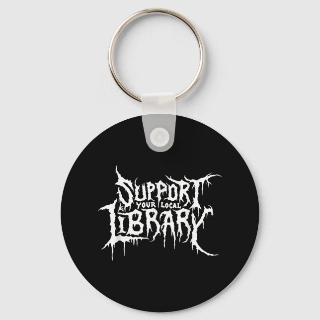 Support Your Local Library Horror Bookworm Design  Keychain (Front)
