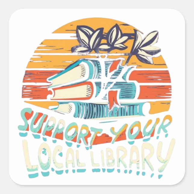 support your local library square square sticker (Front)
