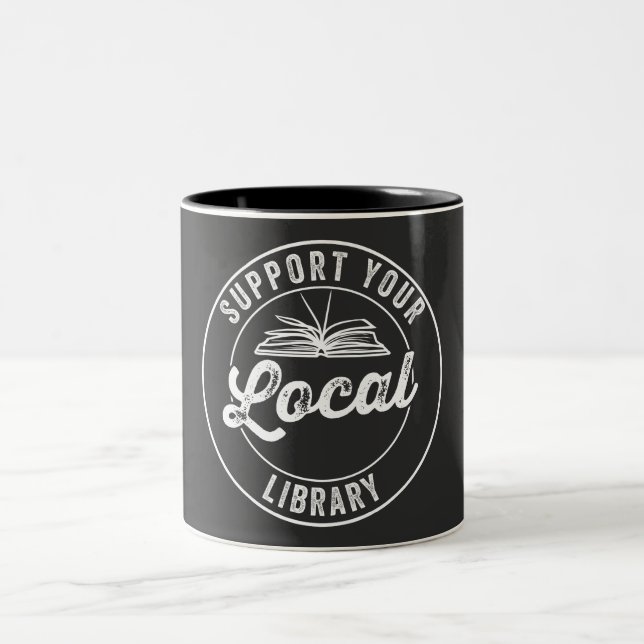 support your local librarY Square Sticker Two-Tone Coffee Mug (Center)