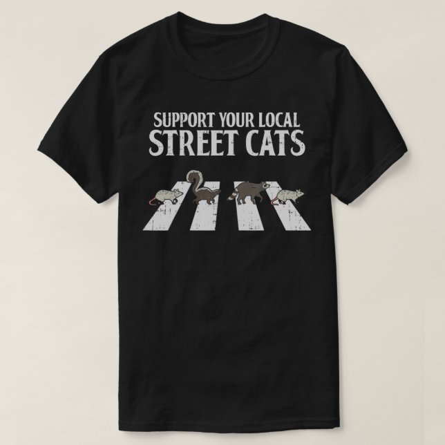 Support Your Local Street Cats raccoon sunset Meow T-Shirt (Design Front)