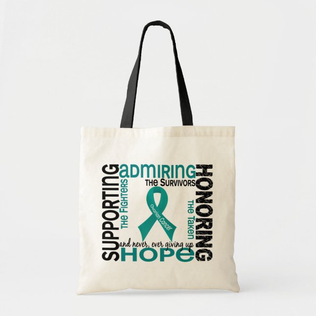 Supporting Admiring Honoring 9 Ovarian Cancer Tote Bag (Front)
