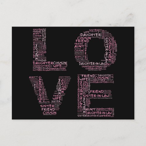 Supporting Loved Ones Pink Text Postcard