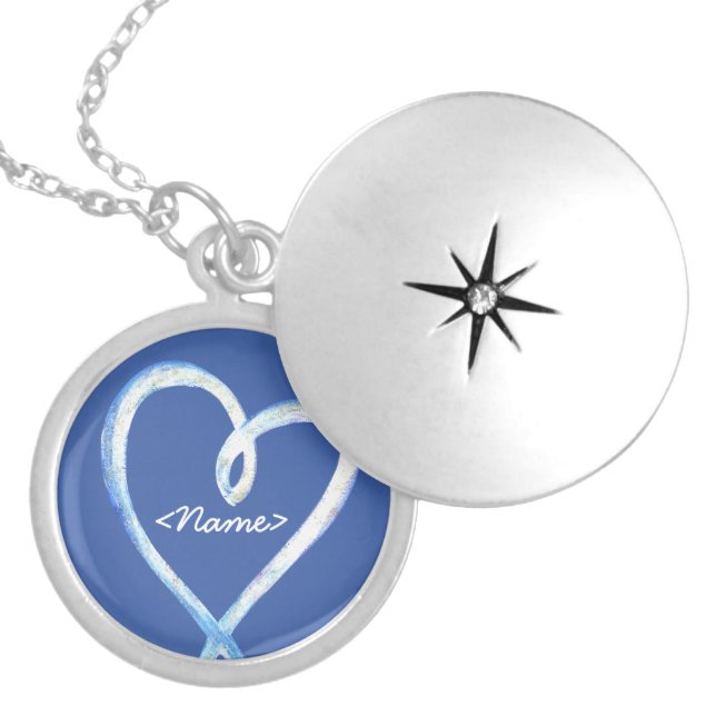 Supportive Heart Design Blue Custom Necklace (Front)