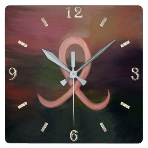 Supportive Rustic Breast Cancer Ribbon Square Wall Clock Supportive Rustic Breast Cancer Ribbon Square Wall Clock