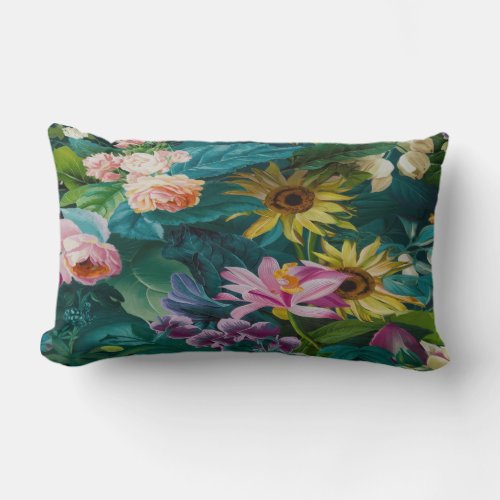 Supportive Spring Sage Green Floral Lumbar Pillow