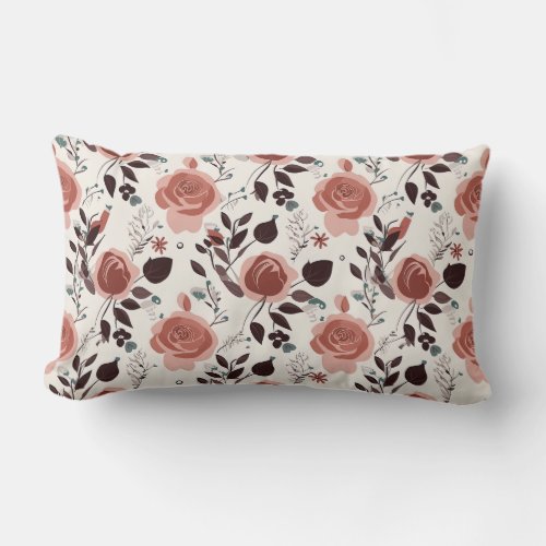 Supreme Comfort Rose Pattern Lumbar Throw Pillow 