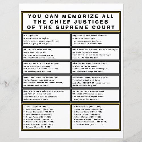Supreme Court Chief Justice Fun Poem Study Guide