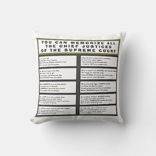 Supreme Court Chief Justices Poem  List Throw Pillow