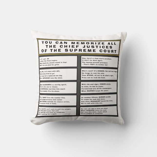 Supreme Court Chief Justices Poem & List Throw Pillow (Front)