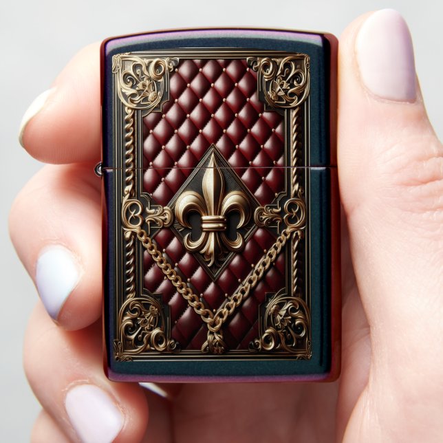 Supreme Gold & Red Leather Zippo Lighter (In Hand)