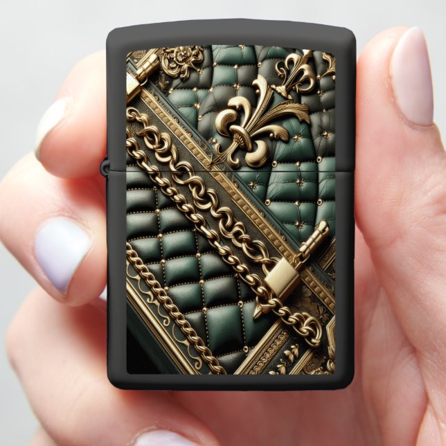 Supreme Green & Black Leather Zippo Lighter (In Hand)