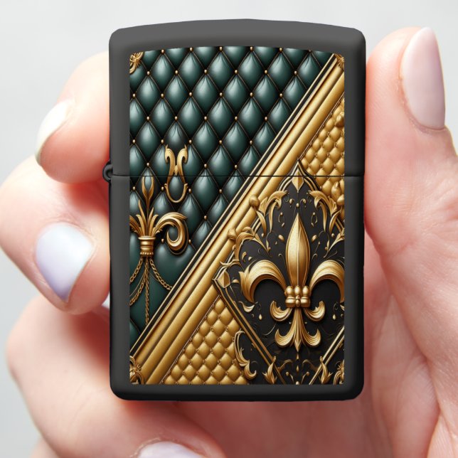 Supreme Green & Gold Leather Zippo Lighter (In Hand)