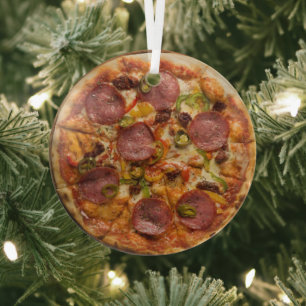 Supreme Pizza Glass Ornament