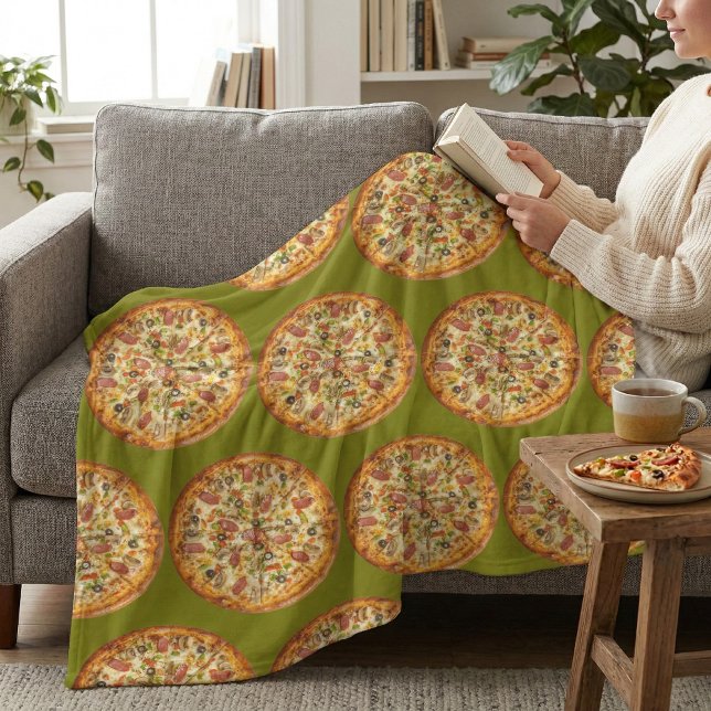 Supreme Pizza Party: Funny Green Foodie Novelty Fleece Blanket (Creator Uploaded)