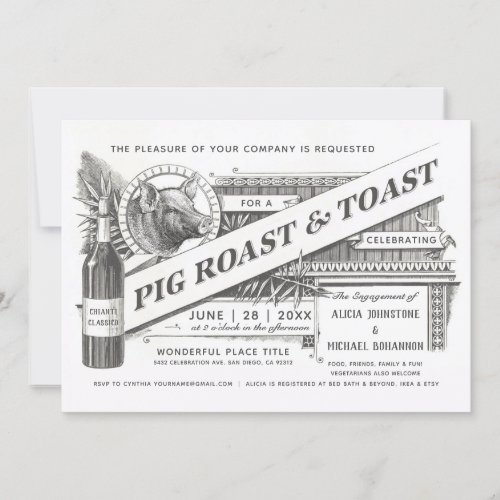 Supreme Vintage Pig Roast  Toast Invitations