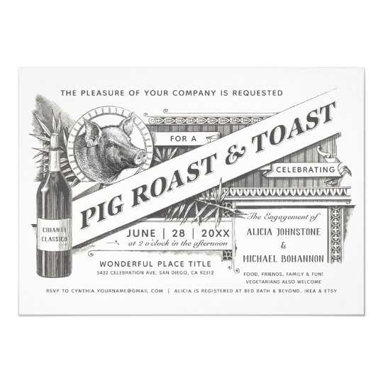 Supreme Vintage Pig Roast Toast Invitations Zazzle Com