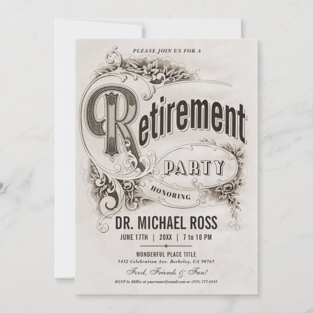 Supreme Vintage Retirement Party Invitations (Front)