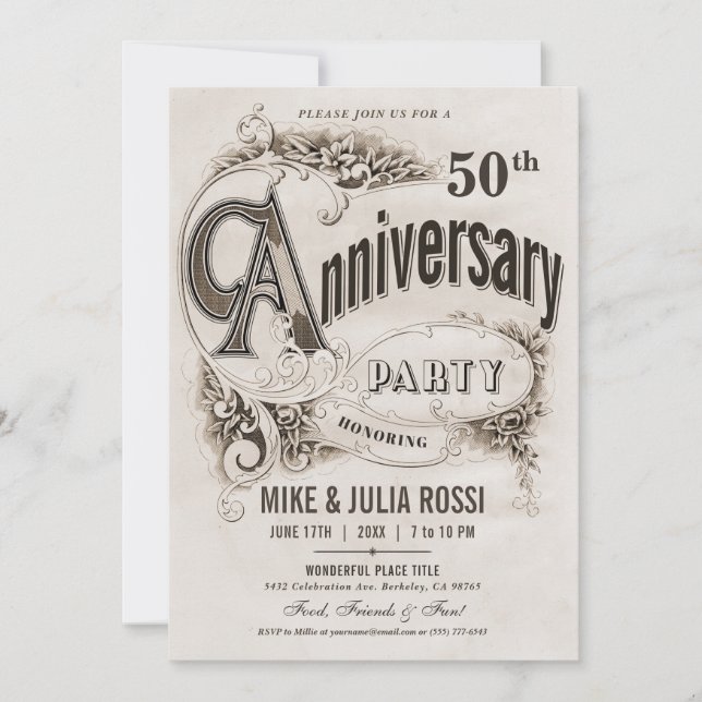 Supreme Vintage Wedding Anniversary Invitations (Front)
