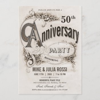 Supreme Vintage Wedding Anniversary Invitations by Anything_Goes at Zazzle