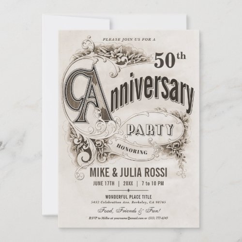 Supreme Vintage Wedding Anniversary Invitations