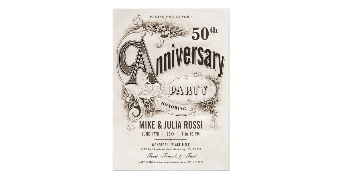 Supreme Vintage Wedding Anniversary Invitations Zazzle Com