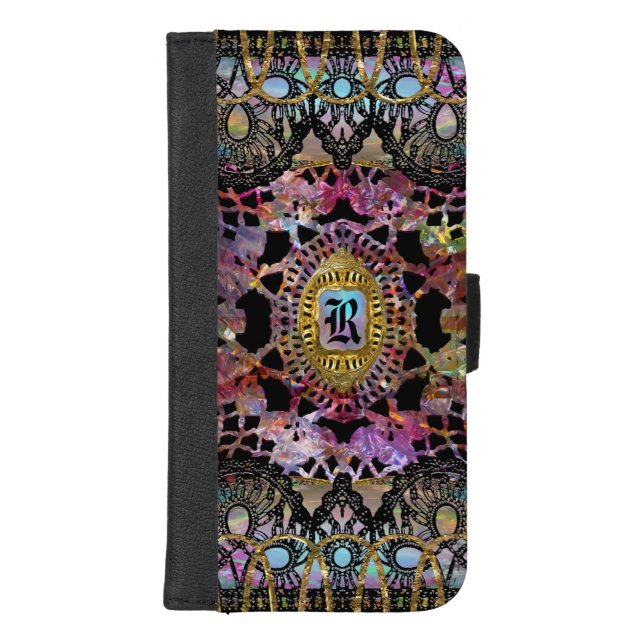Suprine Girly Baroque Monogram iPhone Wallet Case (Front)