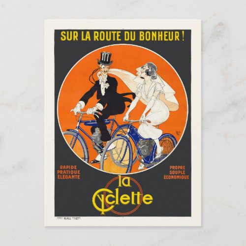 Sur la route du bonheur La Cyclette Vintage Poster Postcard