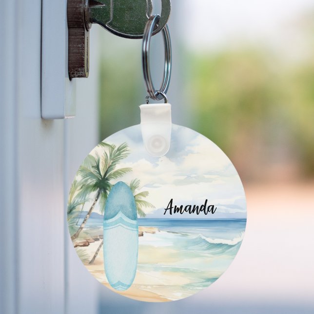 Surboard beach palm trees keychain (Creator Uploaded)