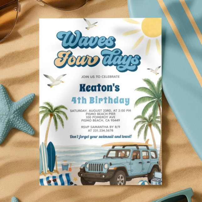 Surf 4th Birthday Invitation - Waves Four Days (Surf 4th Birthday Invitation - Waves Four Days)