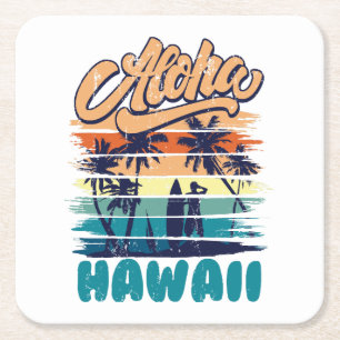 Surf - Aloha Hawaii Square Paper Coaster