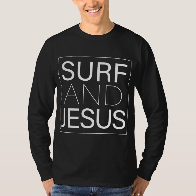 Surf and Jesus Christian Fun Surfer Gift Thanksgiv T-Shirt (Front)