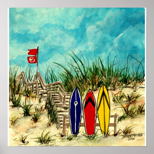 surf art surfboards and sand dunes San Diego Poster